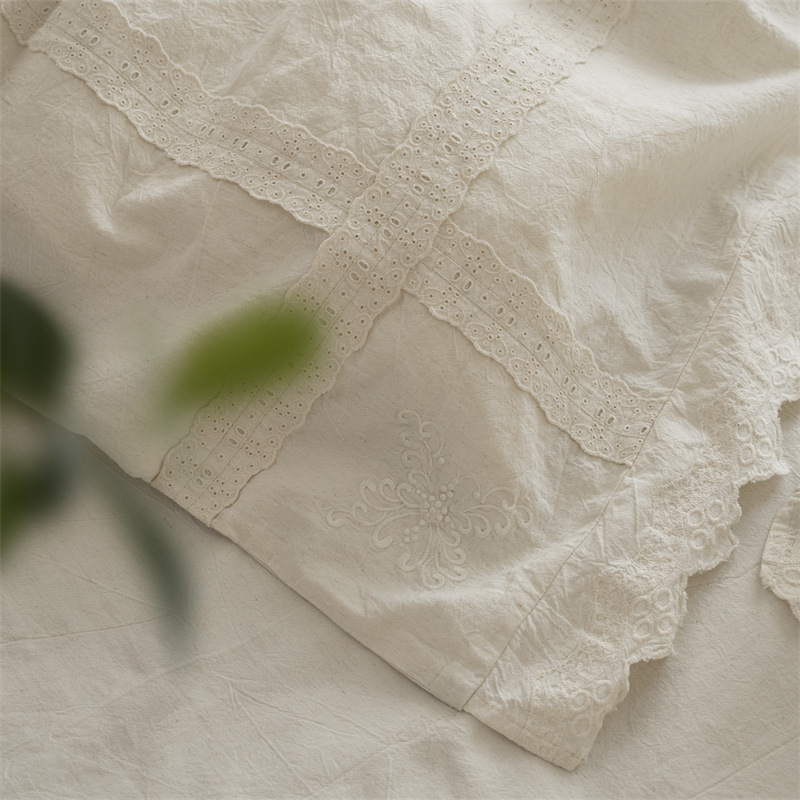 Fontainebleau - Light French Retro A-class Linen All-Cotton Four-piece Set for Homestay Heavy Industry Lace Cotton and Linen Bedding pic 9