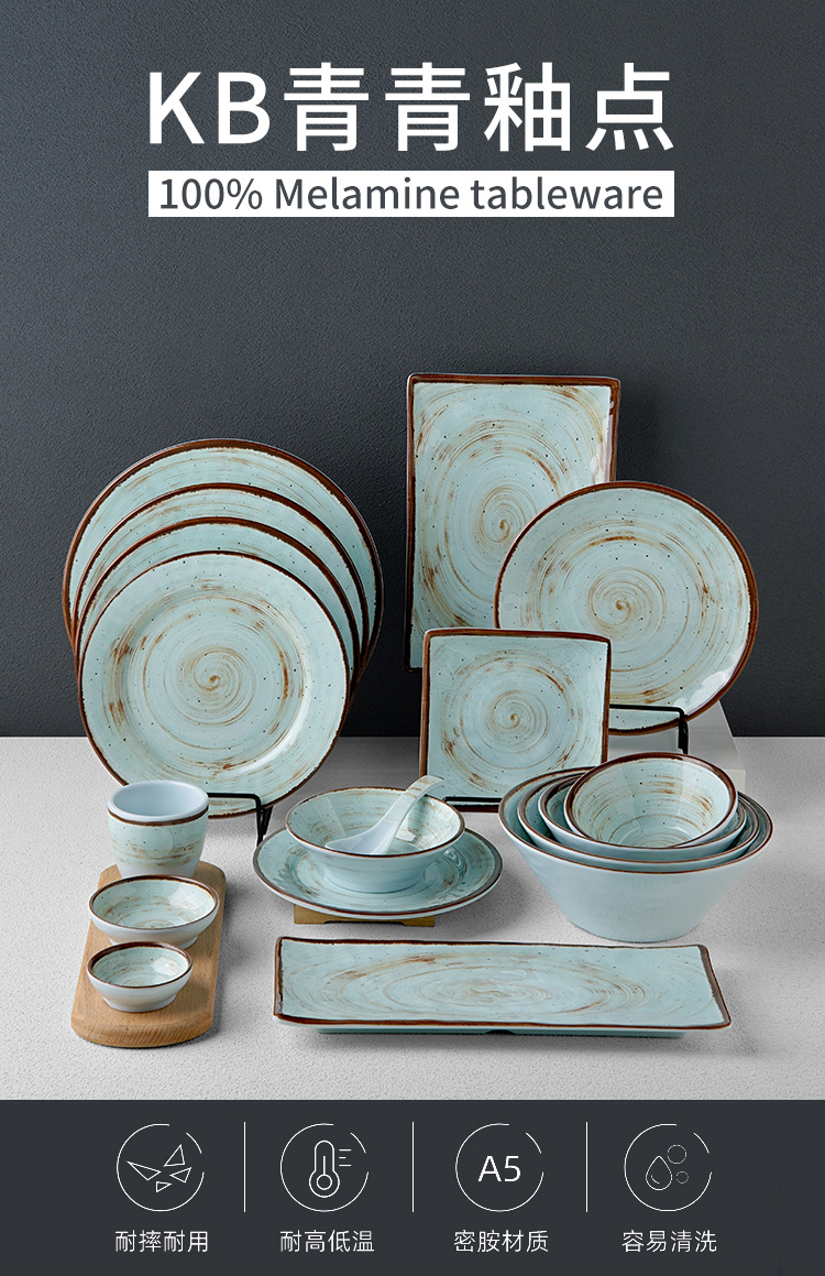 New imitation porcelain KB blue glaze dot melamine tableware factory direct sales melamine tableware pic 1