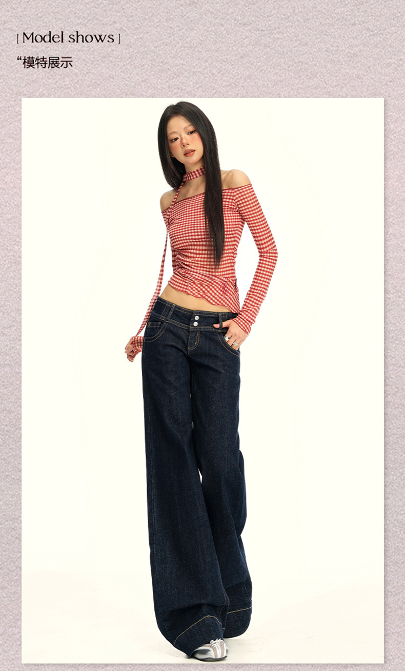 橙绢女装#美式复古丹宁原牛色直筒牛仔裤女早秋百搭微休闲喇叭裤详情7