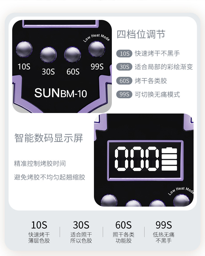 9661大功率UV固化灯 蓄电美甲灯光疗照灯 速干充电美甲烤灯 指甲油胶专用疗养护工具详情11
