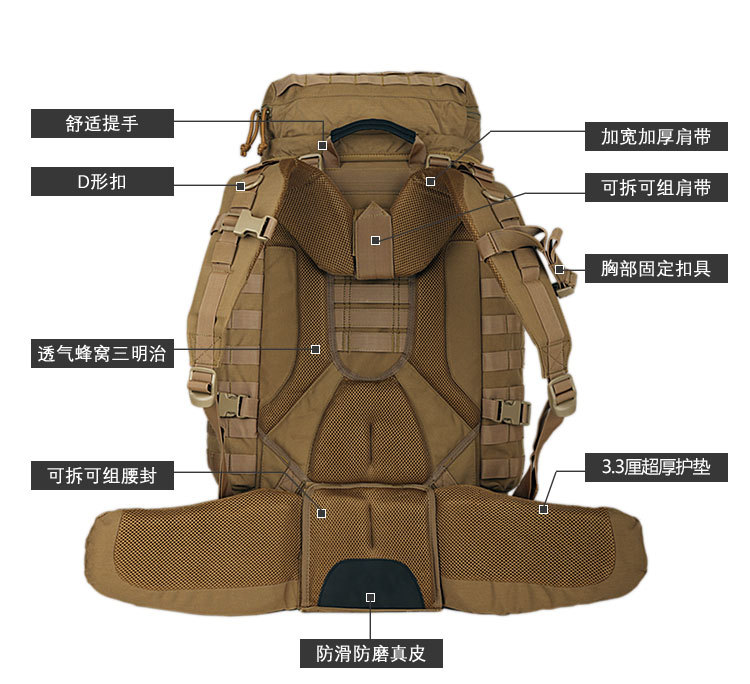В открытом походе 90L тактический рюкзак с большой нагрузкой на спину, MOLLE, многофункциональный, с двумя плечами на открытом воздухе pic 3