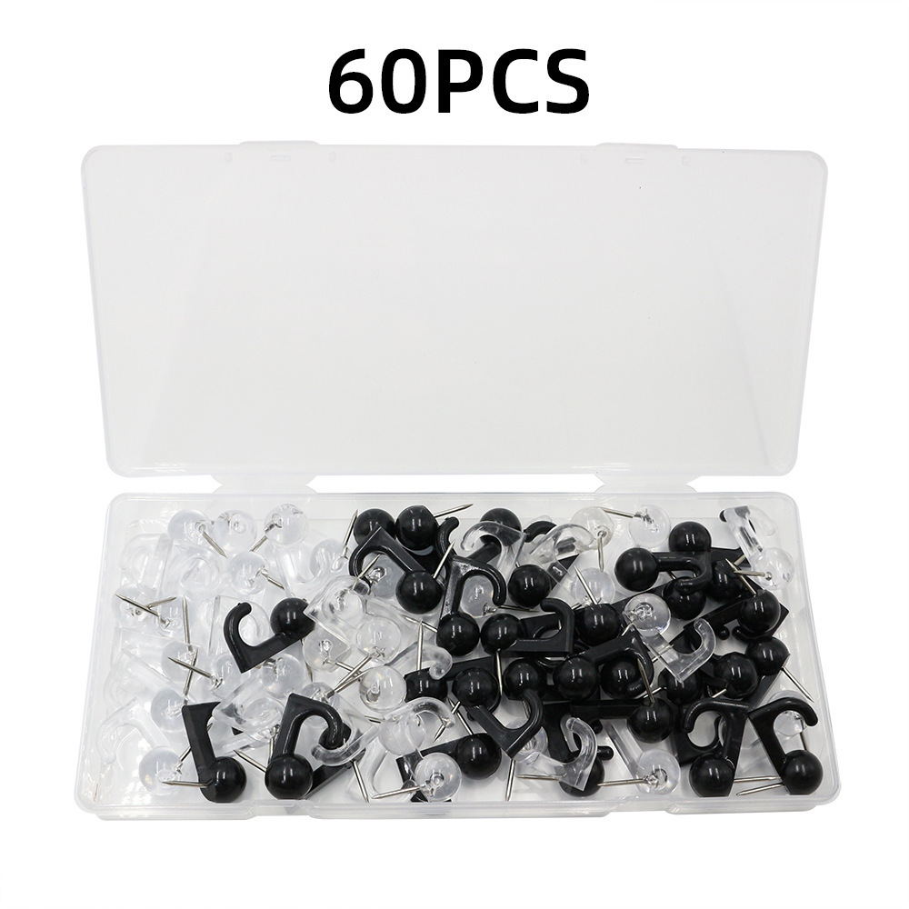 60枚/盒挂钩钉黑白色软木板按钉墙壁装饰固定钉收纳物品挂钩图钉详情4