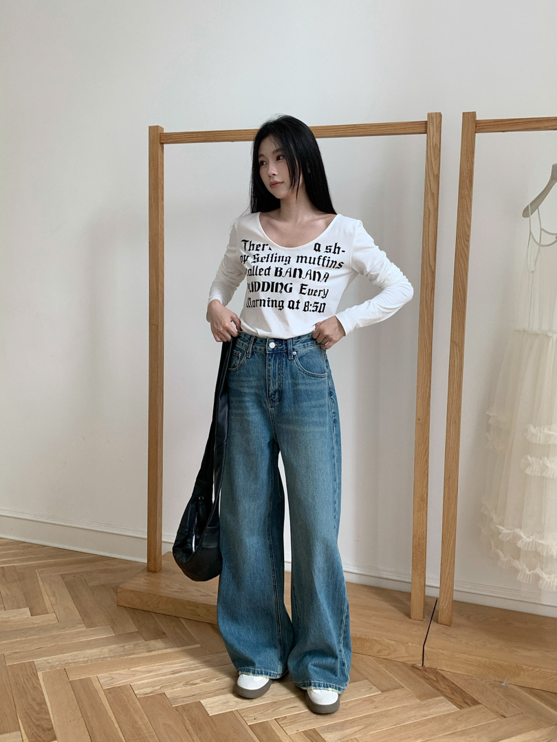 GAGD versatile retro distressed straight-leg jeans for women, pear-shaped high-waisted slimming loose jeans pic 16