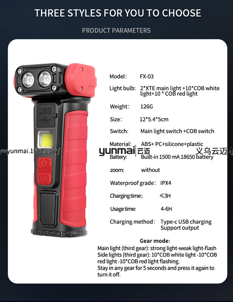 跨境新款COB工作灯磁吸带笔夹多功能强光应急手电筒检修提灯手提式照明工具详情3