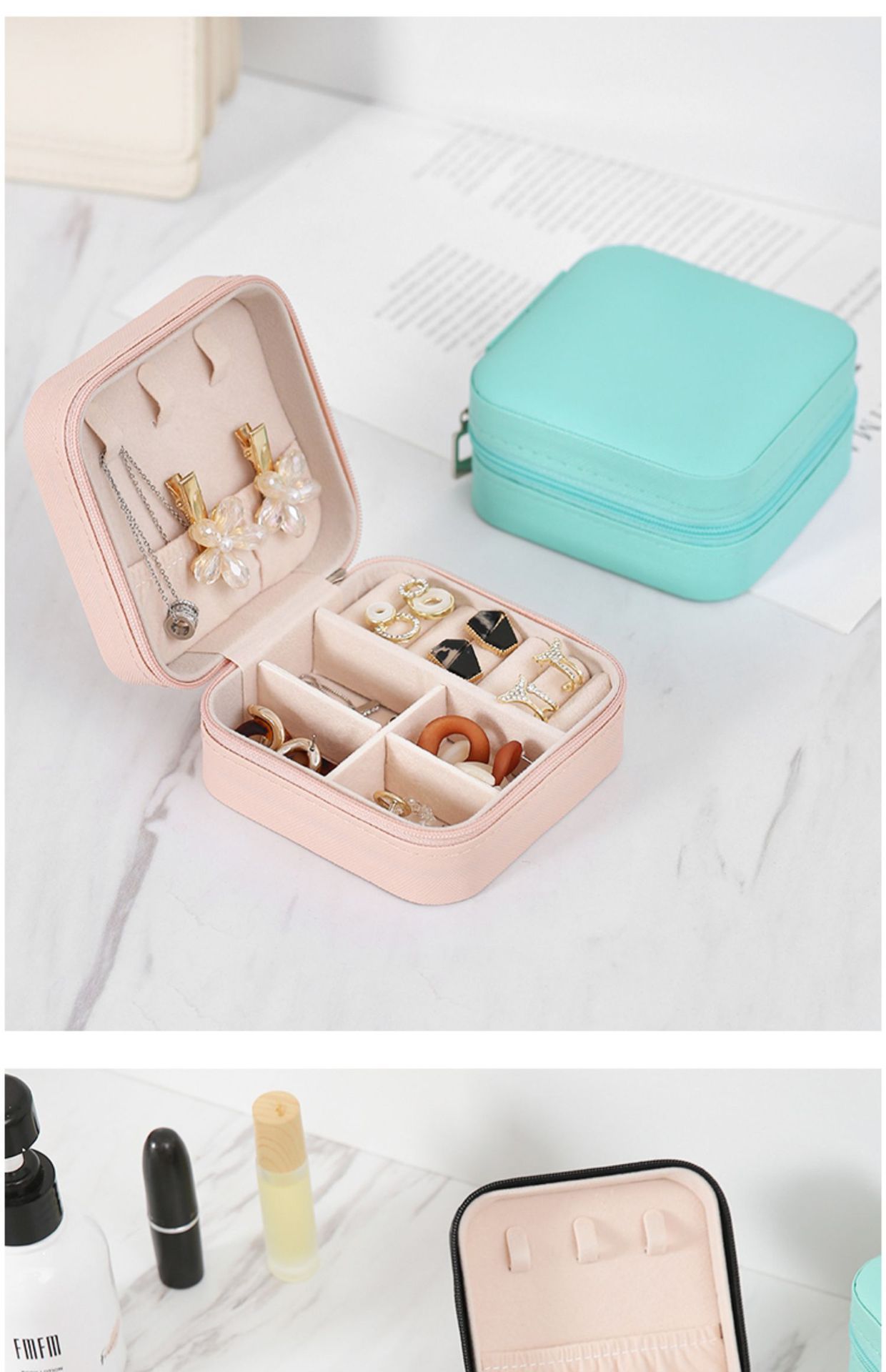 Jewelry box storage box, portable stud earrings, earrings, jewelry, necklace, ring, small, exquisite and mini new style box pic 12