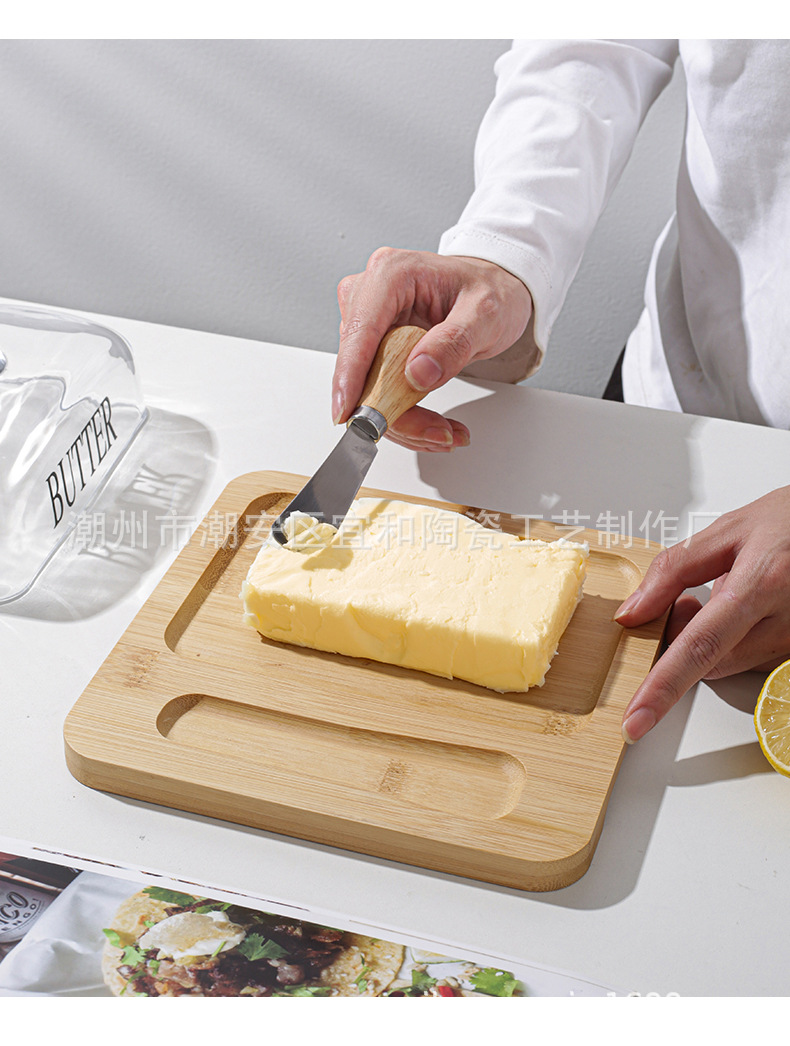 跨境亚马逊新款玻璃盖芝士牛油起司蛋糕甜品盒北欧风黄油碟配刀详情6