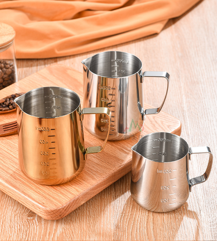 Cross-border bestseller stainless steel latte art cup with scale, latte art jar, pointed spout, household latte art tool, milk foam cup 350ml pic 22