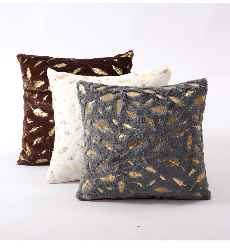 短毛绒烫金羽毛抱枕美式轻奢家居沙发靠枕床头靠垫大理石纹抱枕套详情14