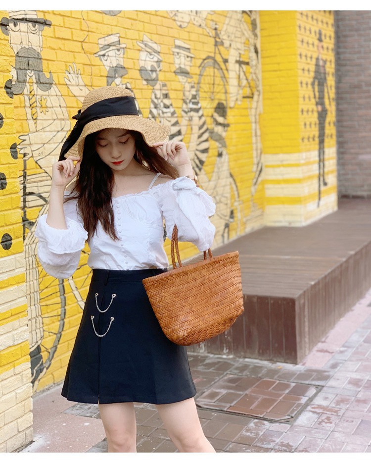 dragon diffusion Woven Bag, genuine leather, French vegetable basket bag, top layer cowhide, popular handbag manufacturer pic 9