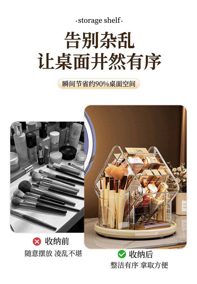 化妆品收纳盒高级桌面可旋转梳妆台口红护肤品多功能大容量置物架详情3