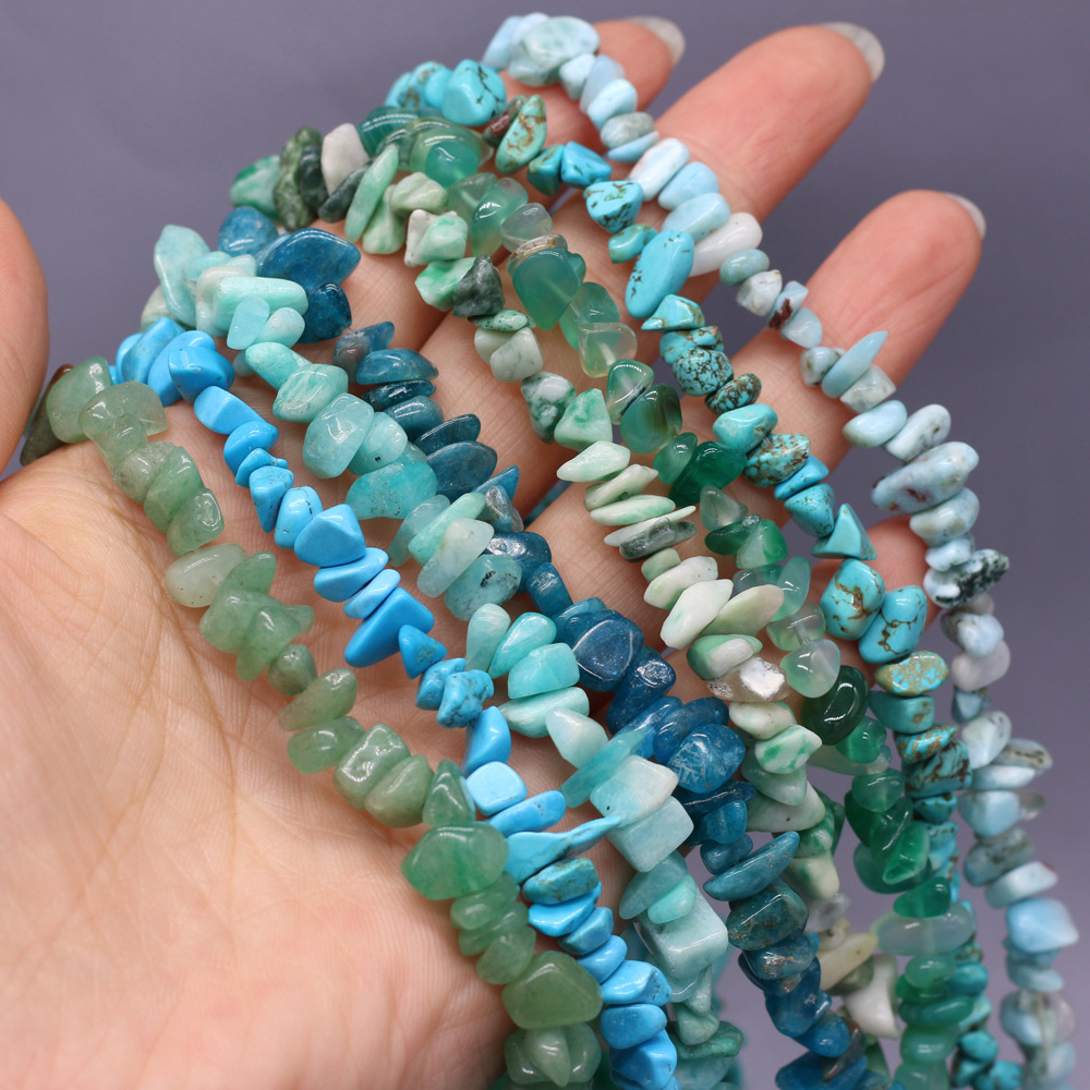 Natural crushed stone green Dongling blue pine raw stone beads with holes semi-finished DIY jewelry handcrafted accessories wholesale pic 3