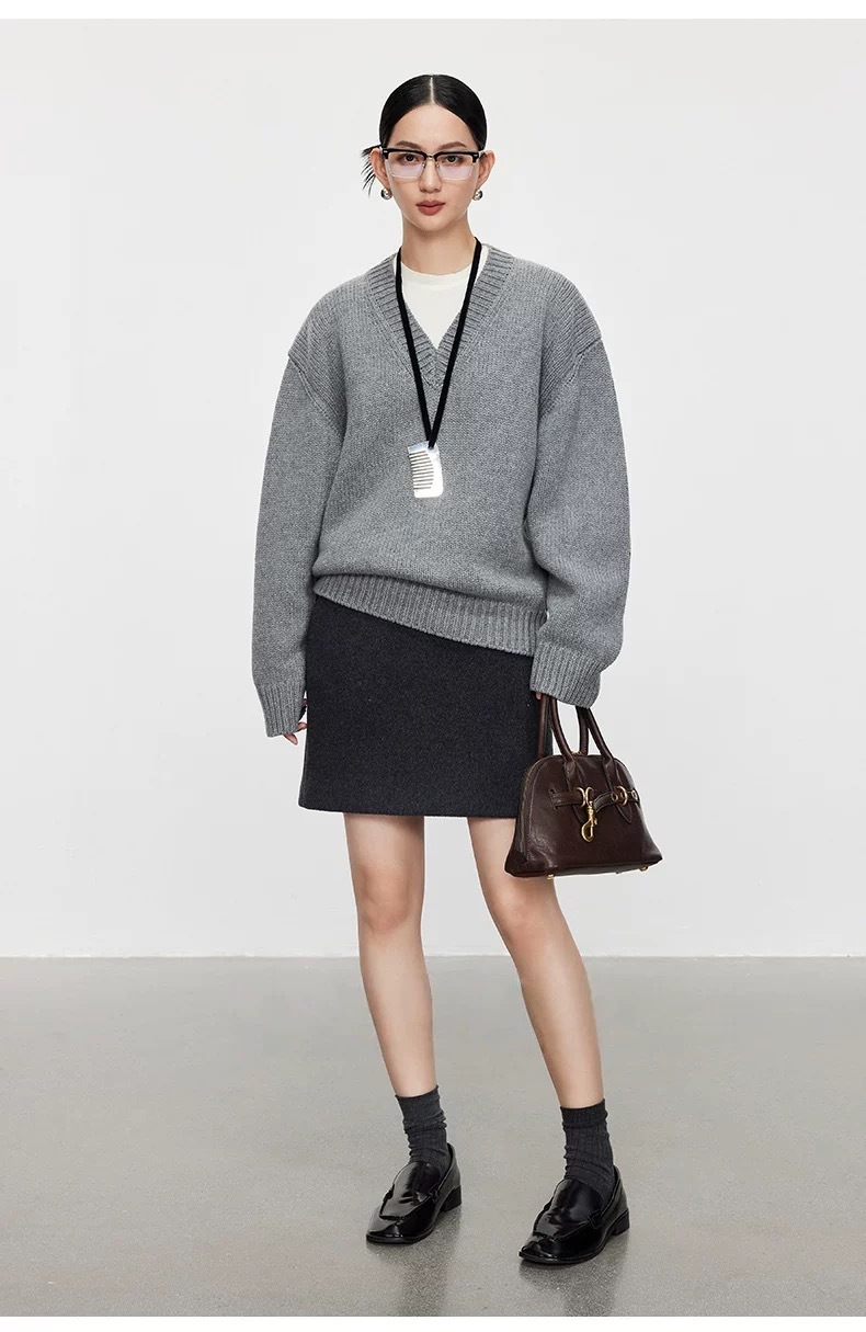 Four Beauties Slimming 100% short plush woolen A-line short skirt for women 25 winter New minimalist half skirt 9442 pic 18