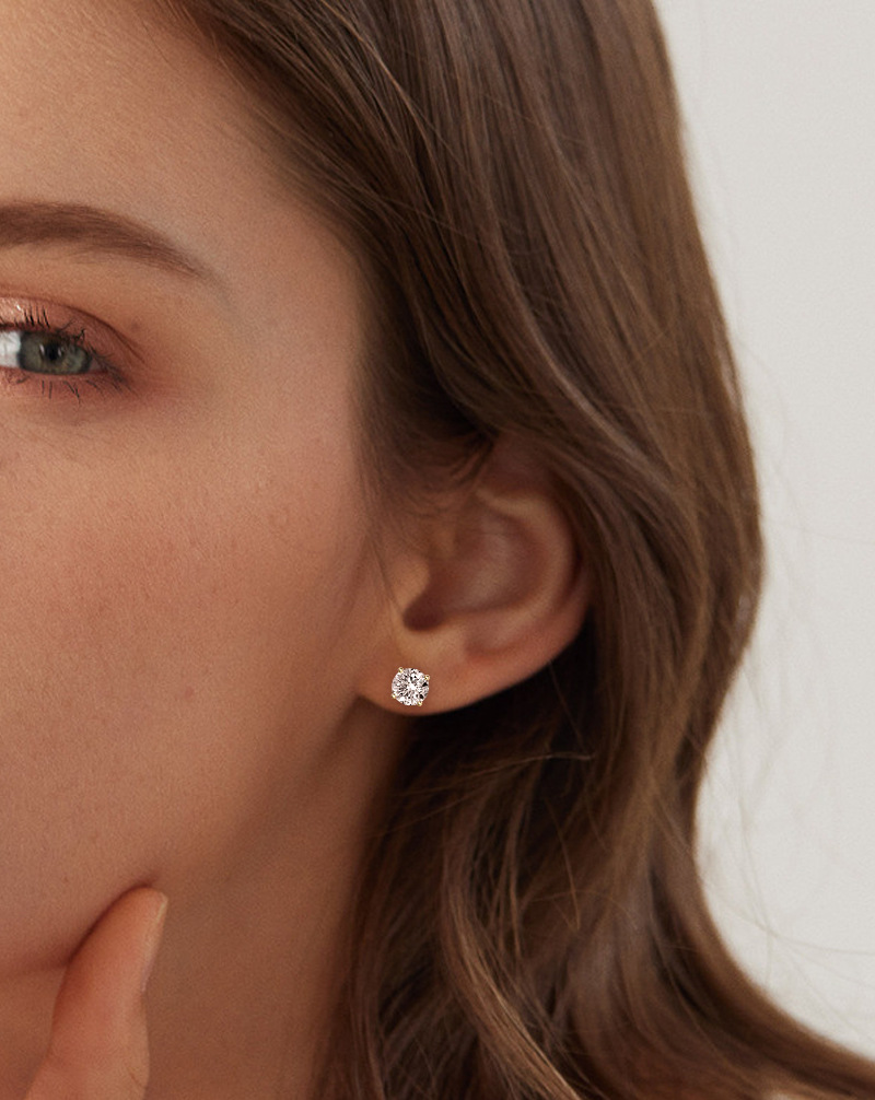 小众经典四爪正品莫桑石耳钉女气质潮S925纯银镀18K金耳饰品批发详情24