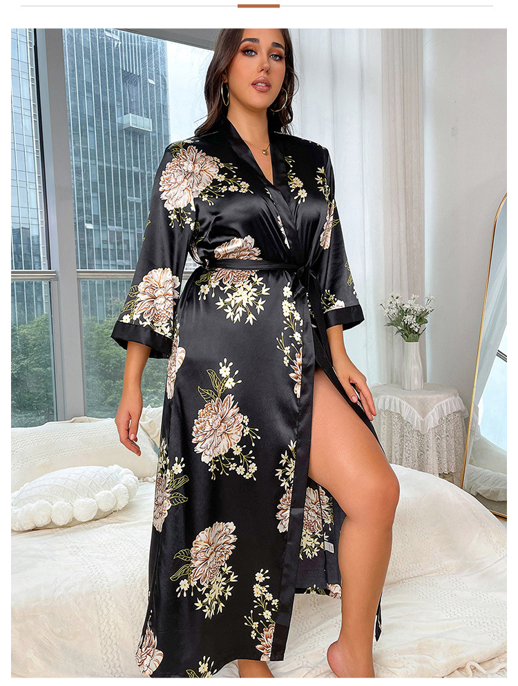 雅尼纺YANNI跨境加肥加大码睡衣女时尚休闲宽松印花睡衣女长款仿真丝性感睡裙 中东南美外贸出口批发详情5