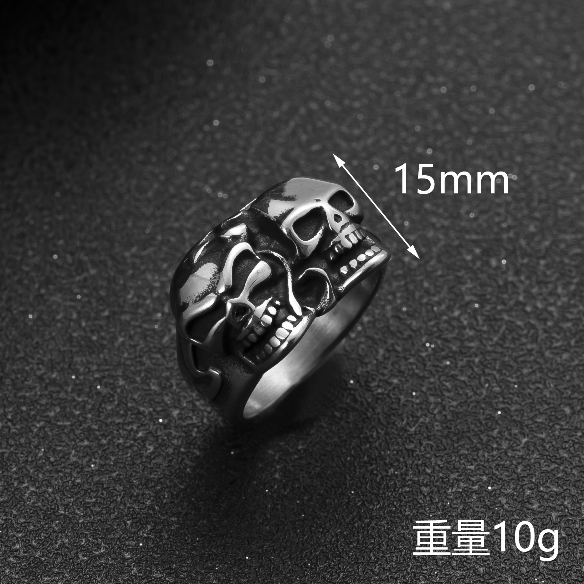 跨境新品不锈钢饰品个性朋克风男士指环铸造骷髅头钛钢戒指批发厂详情13