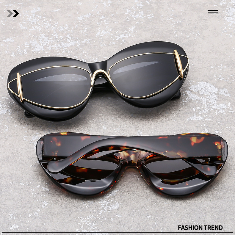 Cat-eye double-frame sunglasses for women, European and American fashion trends, hip-hop sunglasses, Instagram influencers, and exaggerated personality sunglasses pic 2