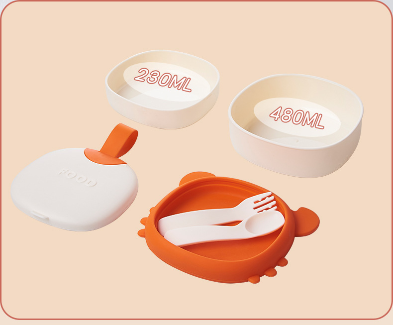 宝宝零食碗便携外出儿童水果婴儿辅食碗存储碗硅胶分格分层套装详情8