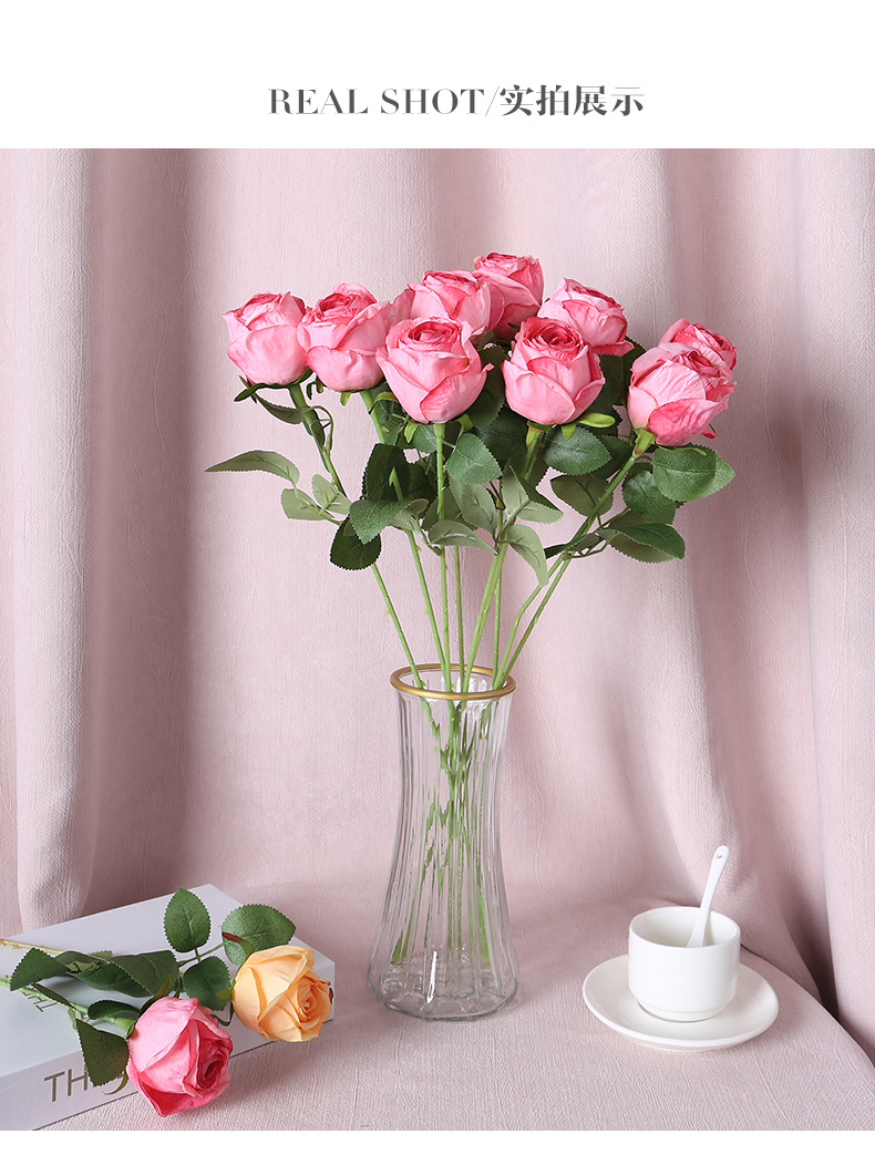 复古仿真单枝烤边圆玫瑰摄影道具婚庆家居花艺摆件仿真焦边玫瑰详情5