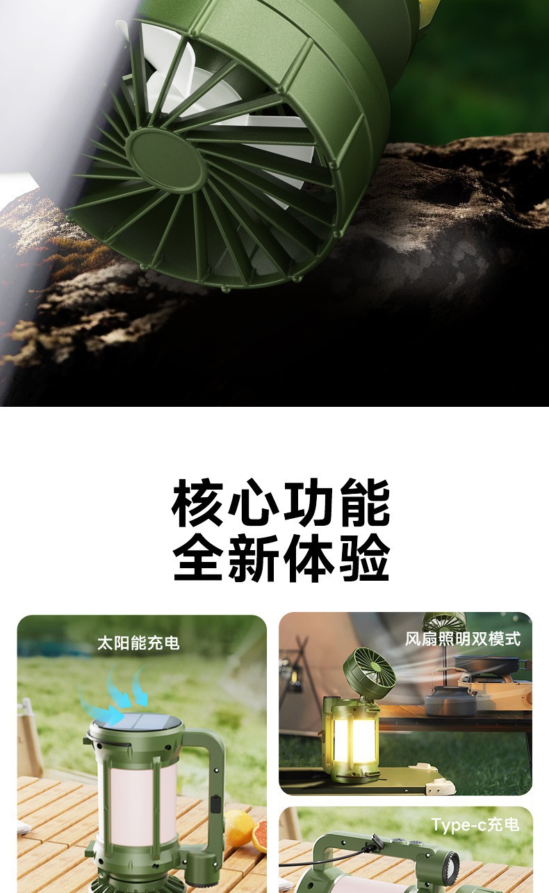 充电风扇马灯帐蓬多功能户外露营太阳能应急灯应急帐篷手电筒详情2