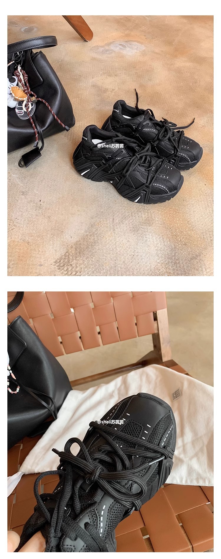 【sheii苏茵茵】长高6cm~秋冬复古鸳鸯带厚底休闲老爹鞋女运动鞋详情15