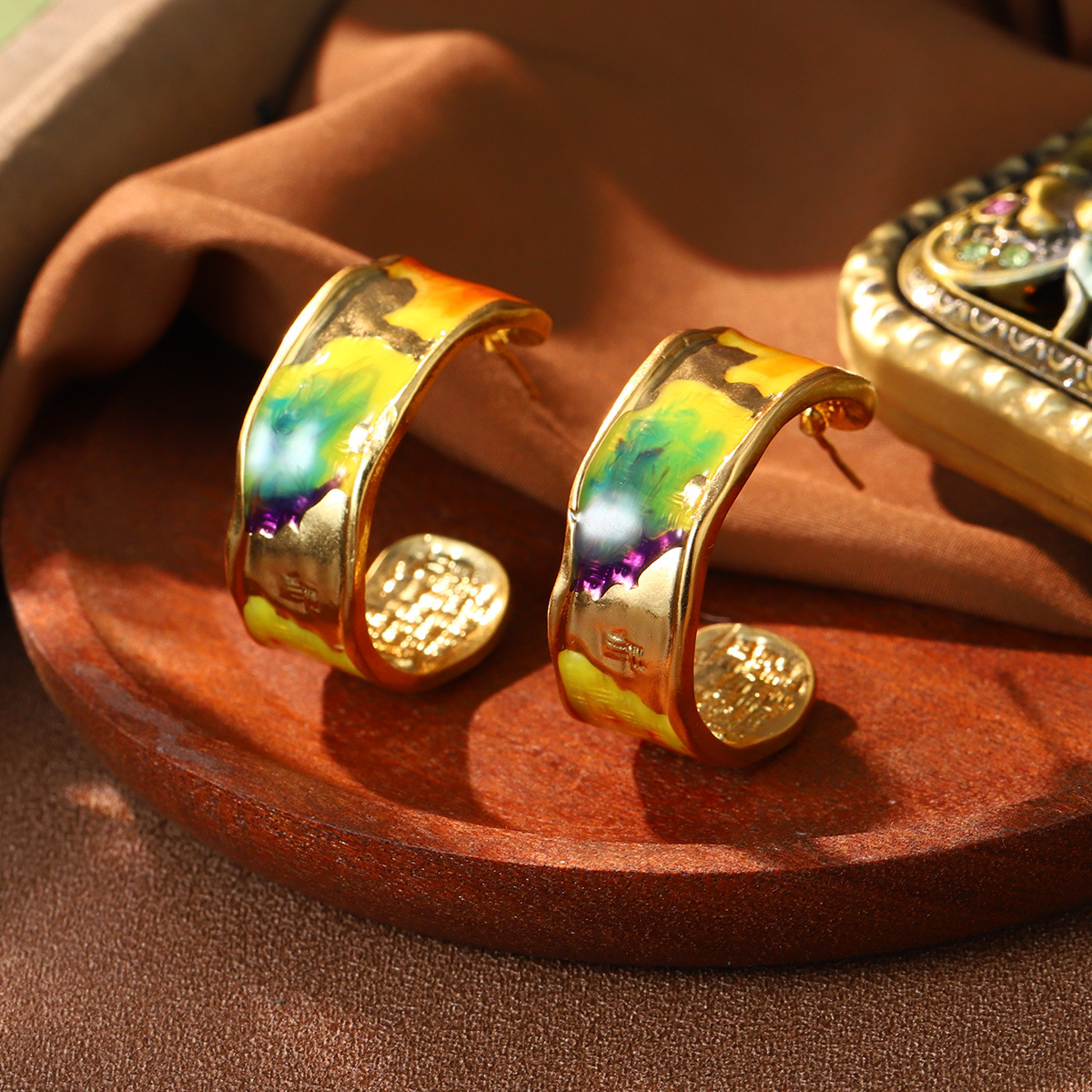 Retro high-end colored ear rings, enamel oil painting series earrings, Van Gogh Monet, niche fashion, versatile earrings for women pic 30