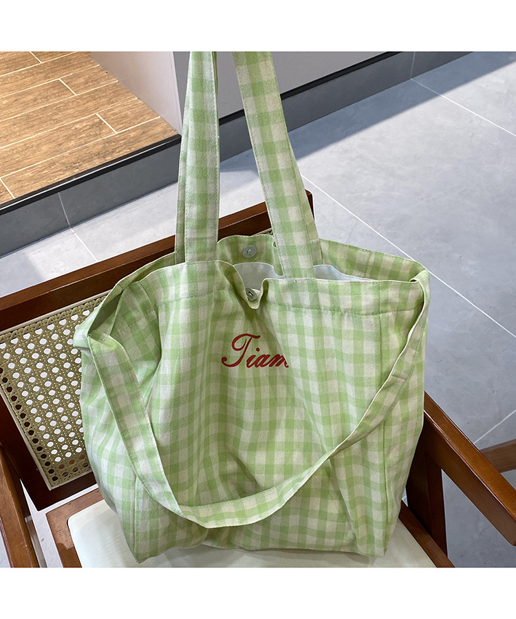 ins风字母格纹大容量托特包女2025新款度假风单肩斜挎包购物包详情14