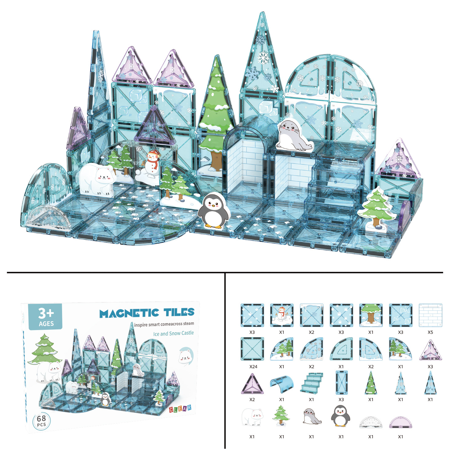 儿童彩窗磁力片钻石面磁吸积木宝宝城堡拼插玩具强磁磁力贴玩具详情5