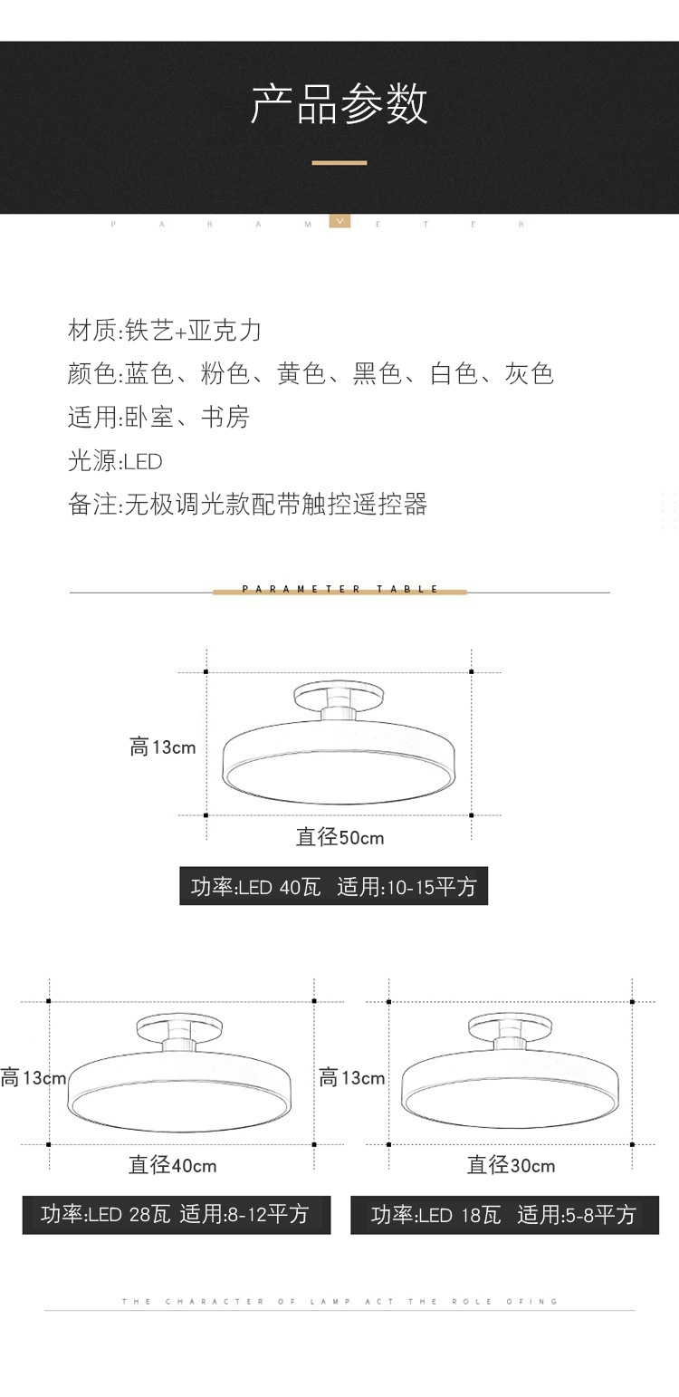 新款LED吸顶灯马卡龙圆形个性北欧卧室灯彩色创意阳台过道灯具详情8