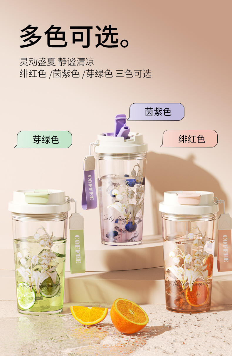 The new Lily of the bell water cup is a high-appearation-level plastic cup with a handle, a large-capacity, high-temperature resistant three-drinking straw cup for home use pic 10