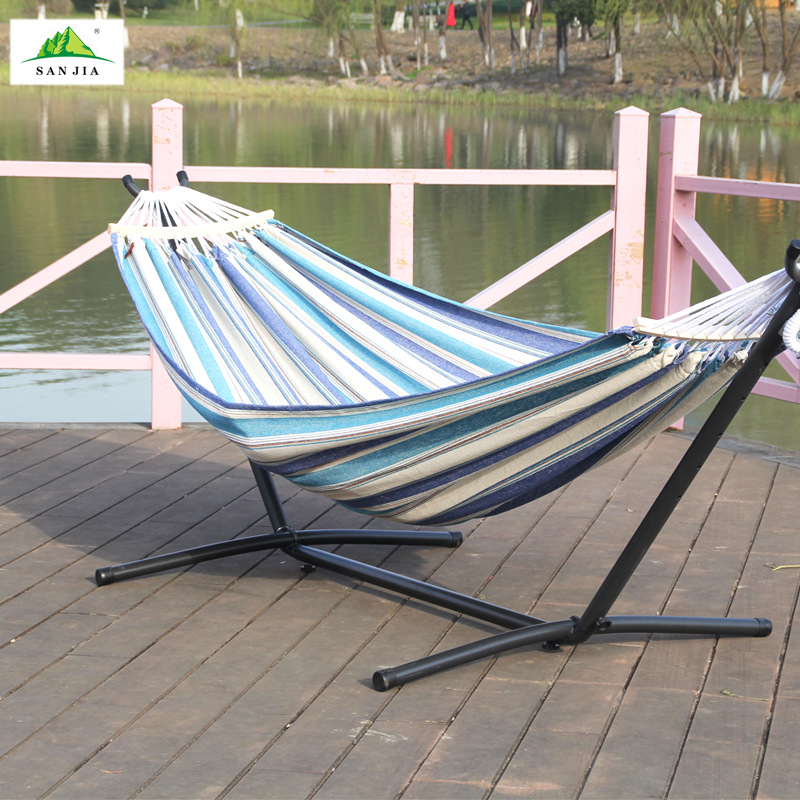 Camping outdoor leisure hammock, camping thickened canvas hammock frame thickened cotton rope single and double person mesh wholesale pic 11