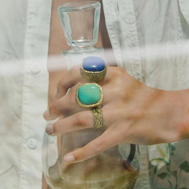 法国时尚小众设计师戒指时髦复古麻花缠绕金属感链条麦穗编织指环详情3