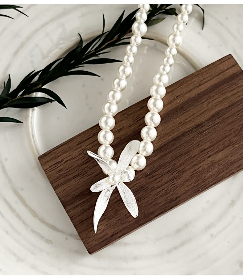 925 sterling silver Shijia Pearl Orchid Necklace for women, simple chocker, elegant and high-end, short necklace 7131A pic 17