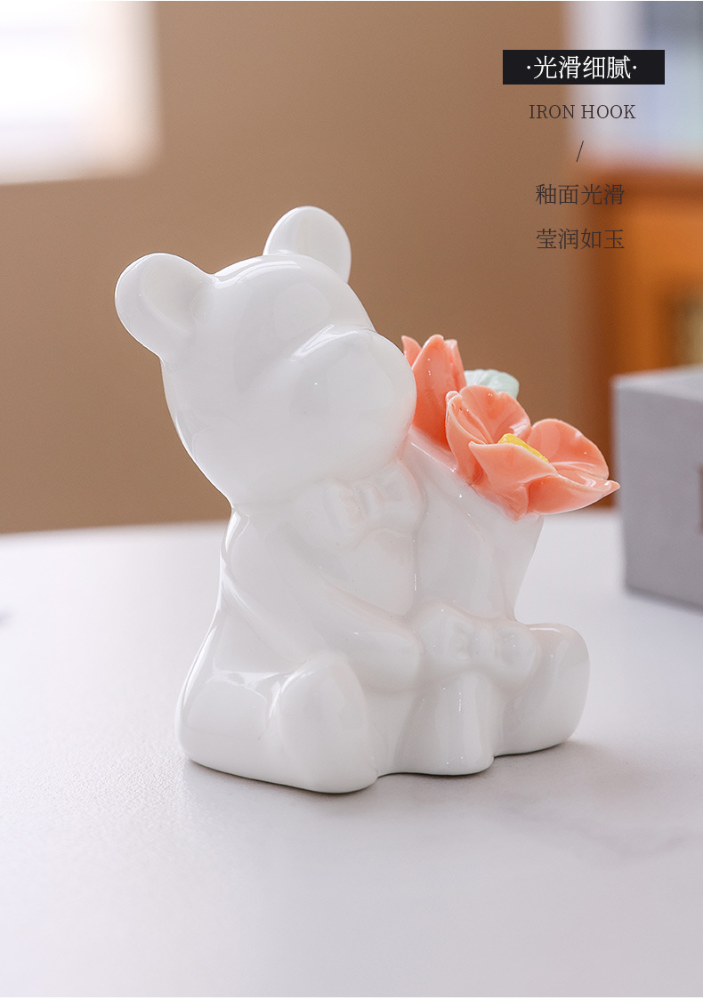 2026 Chinese-style creative ceramic ornaments, hand-molded mini cartoon bear, white high-end home decoration handicrafts pic 11