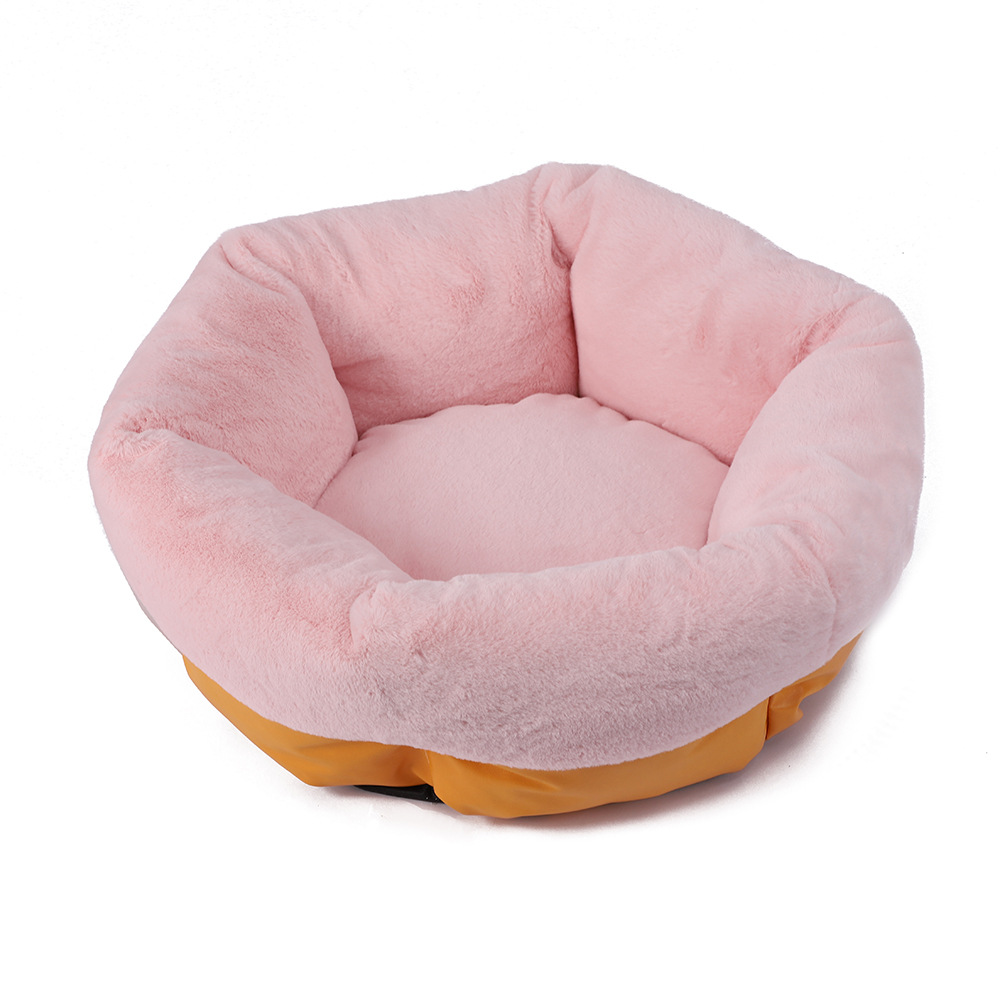Winter fleece thickened pet sleeping beds, thickened rabbit fur turned out, pet round beds, thickened anti-slip bottom dog beds wholesale pic 21