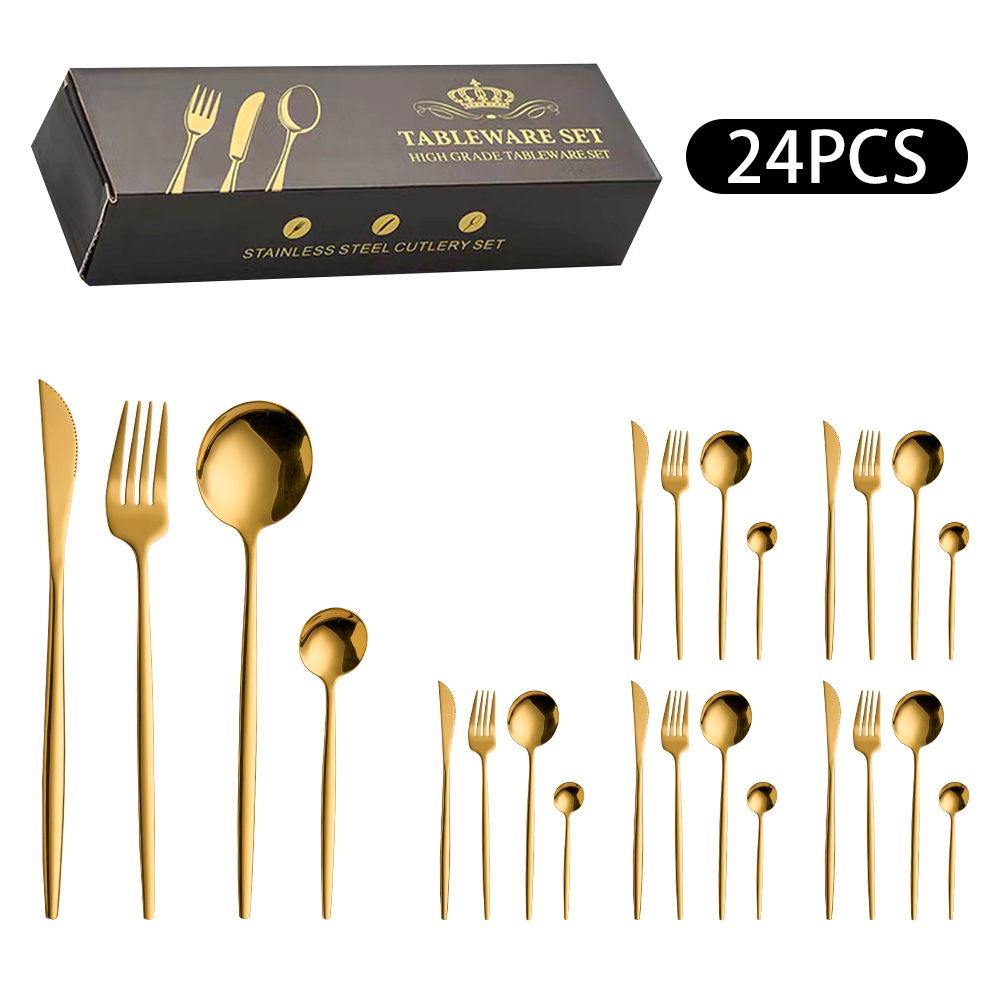 跨境不锈钢餐具刀叉勺子高颜值葡萄牙甜品牛排西餐spoons24件套装详情5