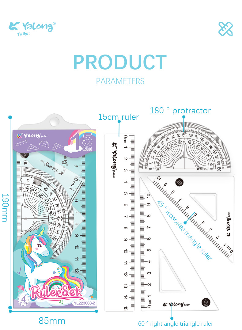 Yalong Cross-border Wholesale 15 cm computer resin rulers, student stationery geometric rulers, school multi-size rulers pic 8