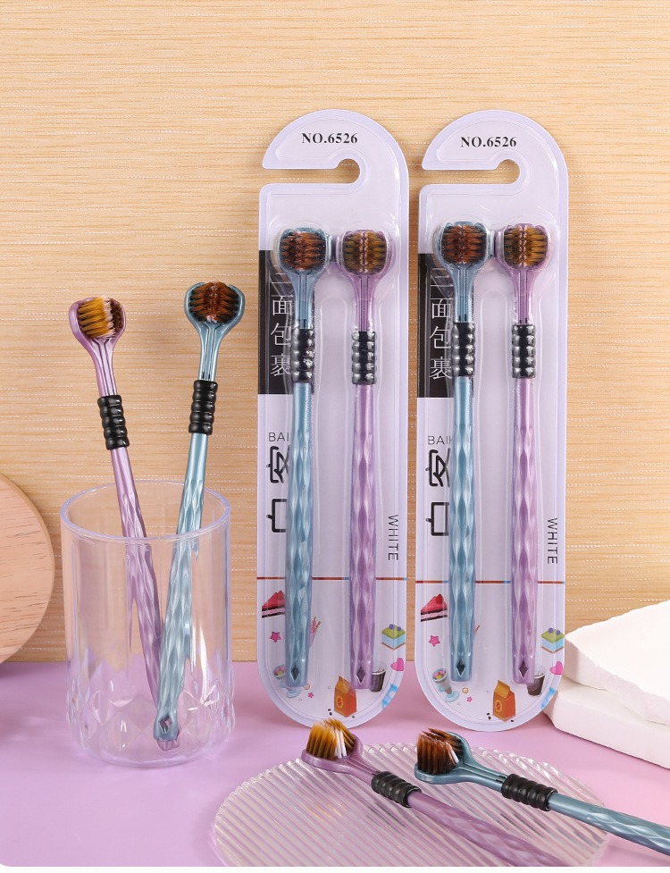 Three-sided soft-bristled adult three-dimensional toothbrush for scraping tongue coating, three-head 3D type household soft-bristled manual consignment wholesale pic 11