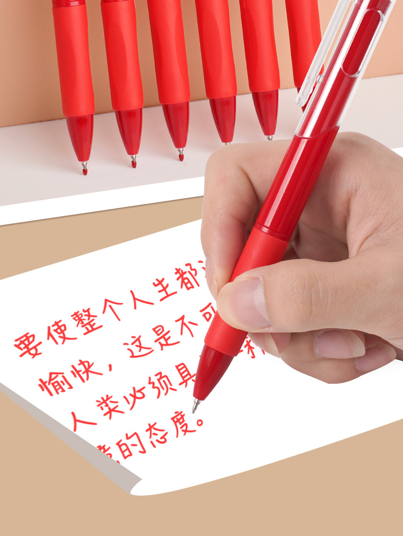 红笔st笔头老师批改作业专用学生红色中性笔按动笔0.5m水笔圆珠笔详情2