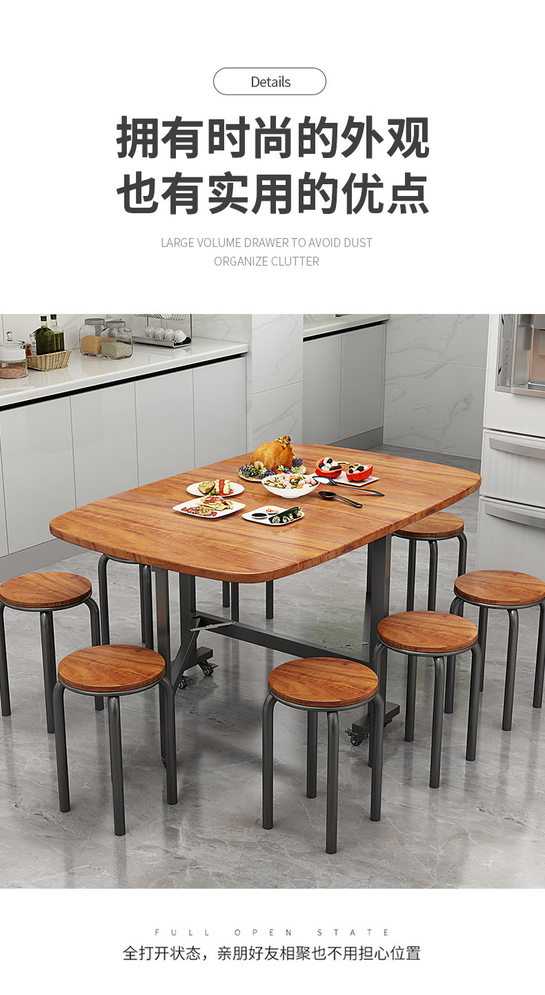 Household three-fold movable folding tables and chairs, small-sized movable folding dining tables and chairs with wheels, simple three-fold tables and chairs pic 18