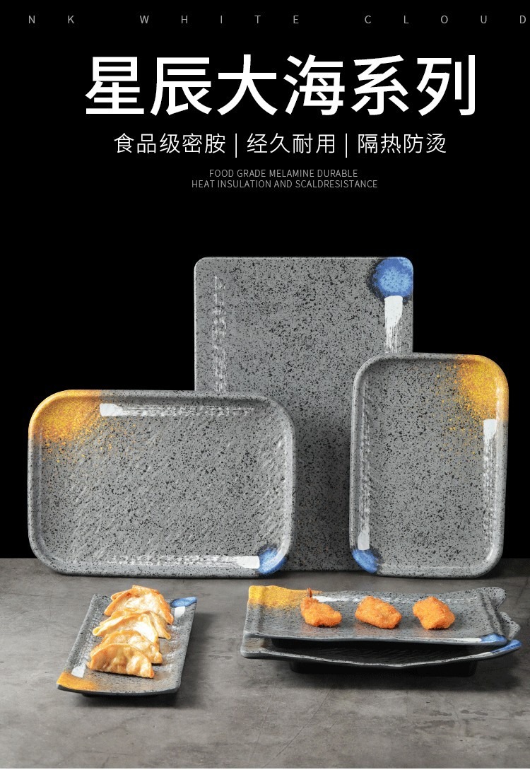 Melamine plates, Japanese plastic barbecue plates, porcelain-like round flat plates, barbecue plates, restaurant hot pot tableware, vegetable plates, commercial use pic 1