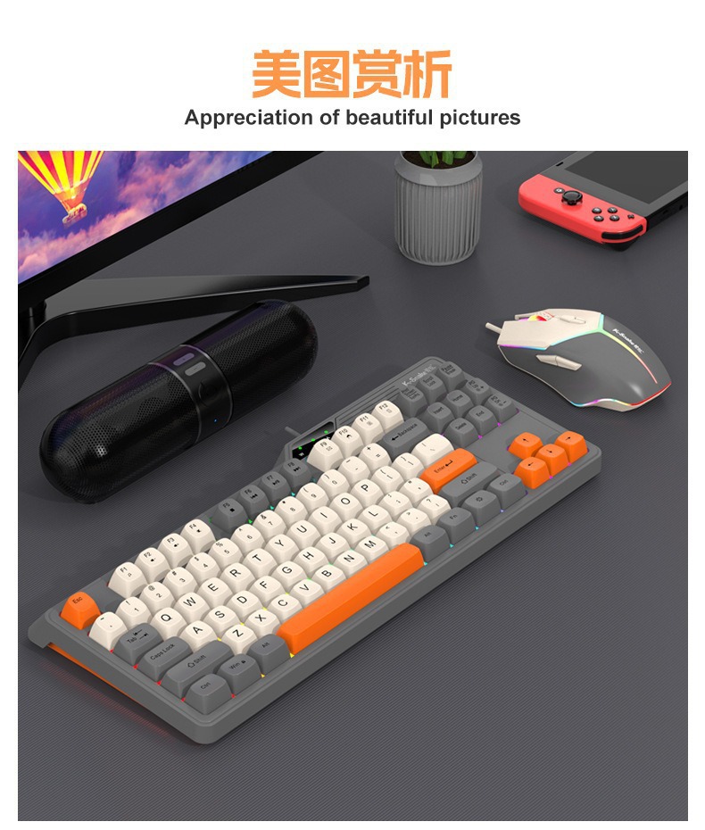 跨境蝰蛇K87有线键盘87键彩虹背光三拼色键帽办公商务家用小键盘详情18
