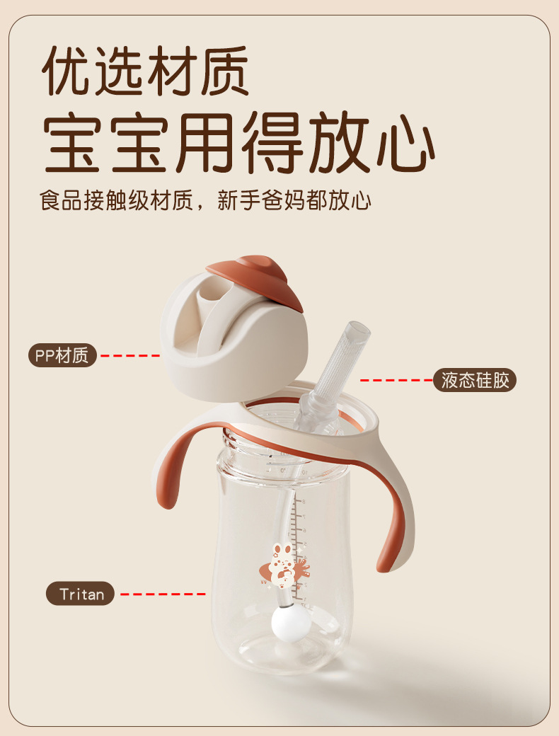 跨境宝宝学饮杯tritan吸管杯带柄刻度防漏防摔防喷宝宝学饮杯工厂详情9