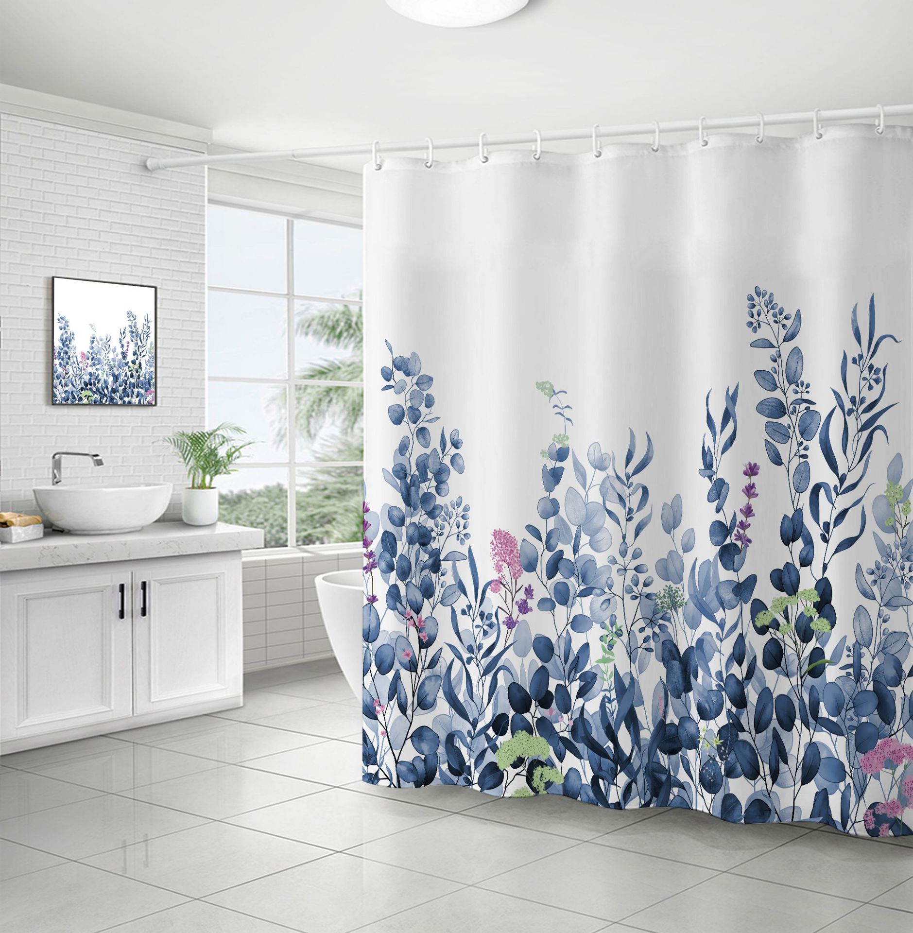 Cross-border direct sales of flower and plant bath curtains, fresh and simple floral waterproof and moisture-proof polyester isolation curtains pic 12