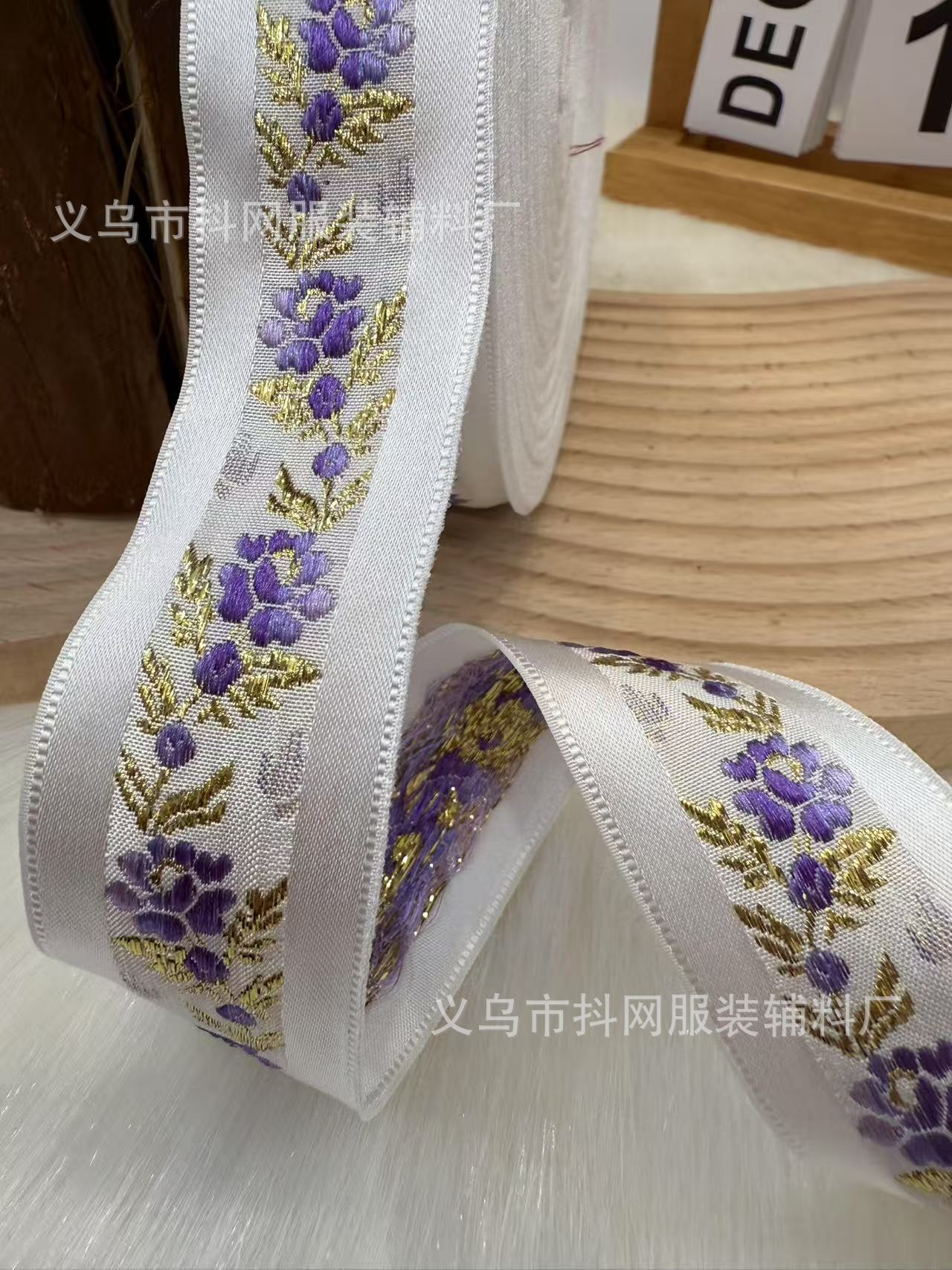 3.4cm golden thread large flower, noble ethnic style jacquard embroidery webbing, performance costume accessories, gift box packaging tape pic 10