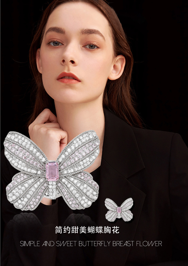 韩系梦幻粉钻甜美少女蝴蝶磁吸扣百搭精美通勤衬衫礼裙防走光胸花详情11