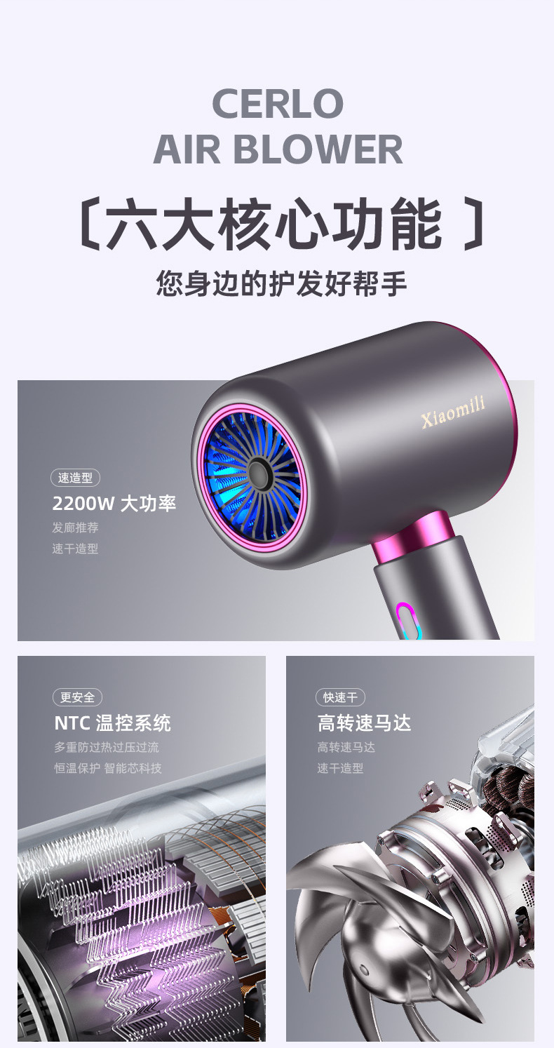 小米粒吹风机家用负离子护发学生宿舍理发店高速大风力电吹风批发详情18