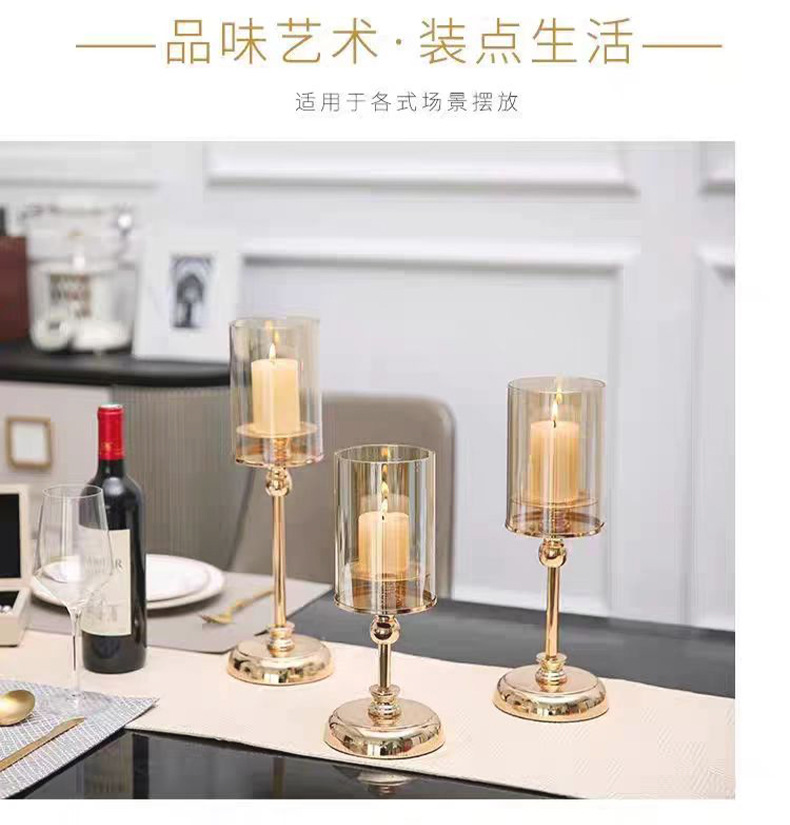 European-style ironwork glass candlesticks, light luxury Chinese and Western dining tables, wedding model room, home candlelight dinner, high appearance level ornaments pic 2
