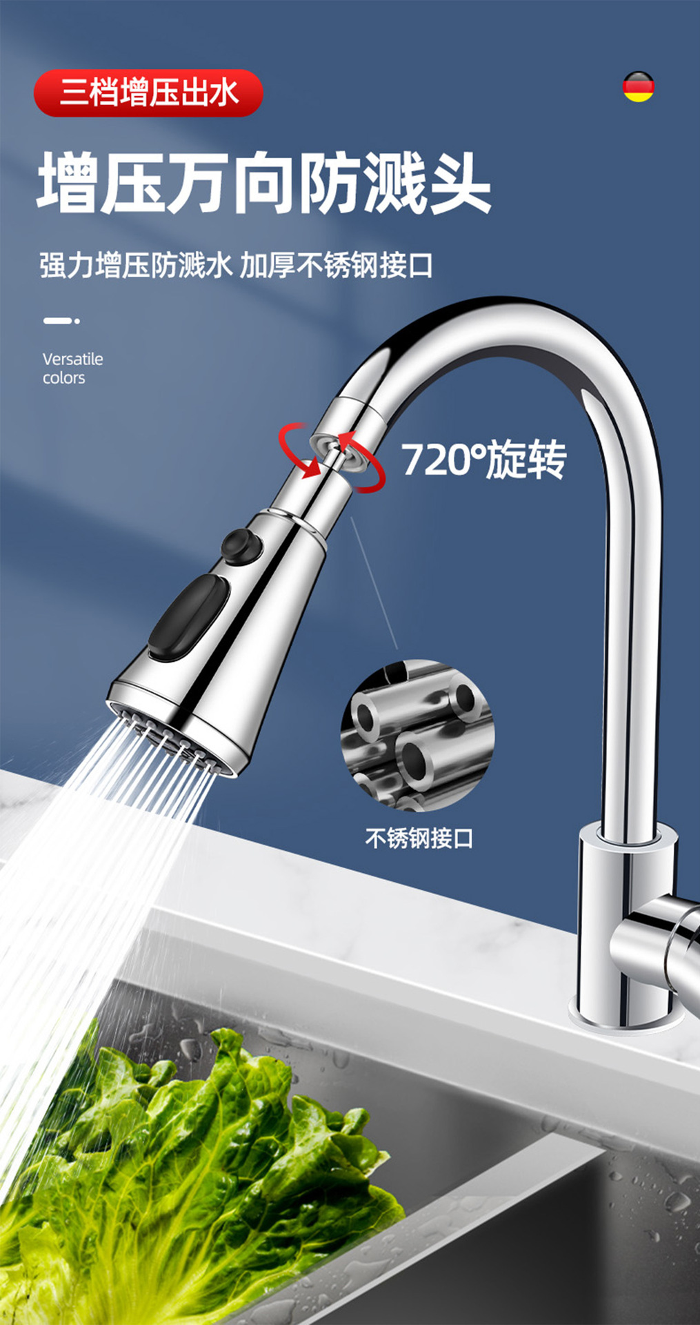 厨房水龙头延伸神器防溅自来水嘴万能接口万象可旋转起泡增压花洒详情2