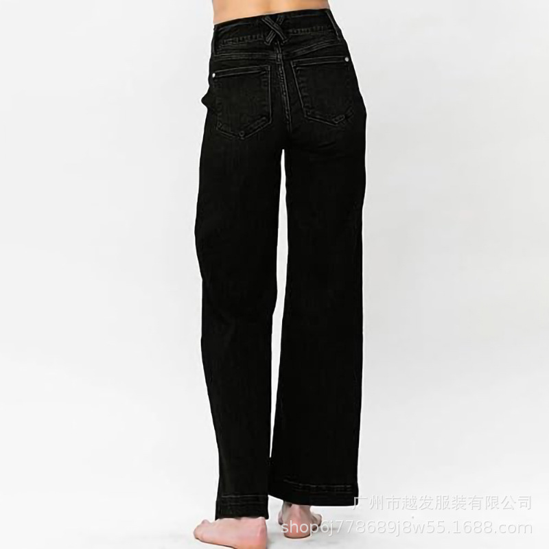 欧美跨境外贸新款亚马逊2025春季新款蓝色水洗直筒气质牛仔裤女装详情3