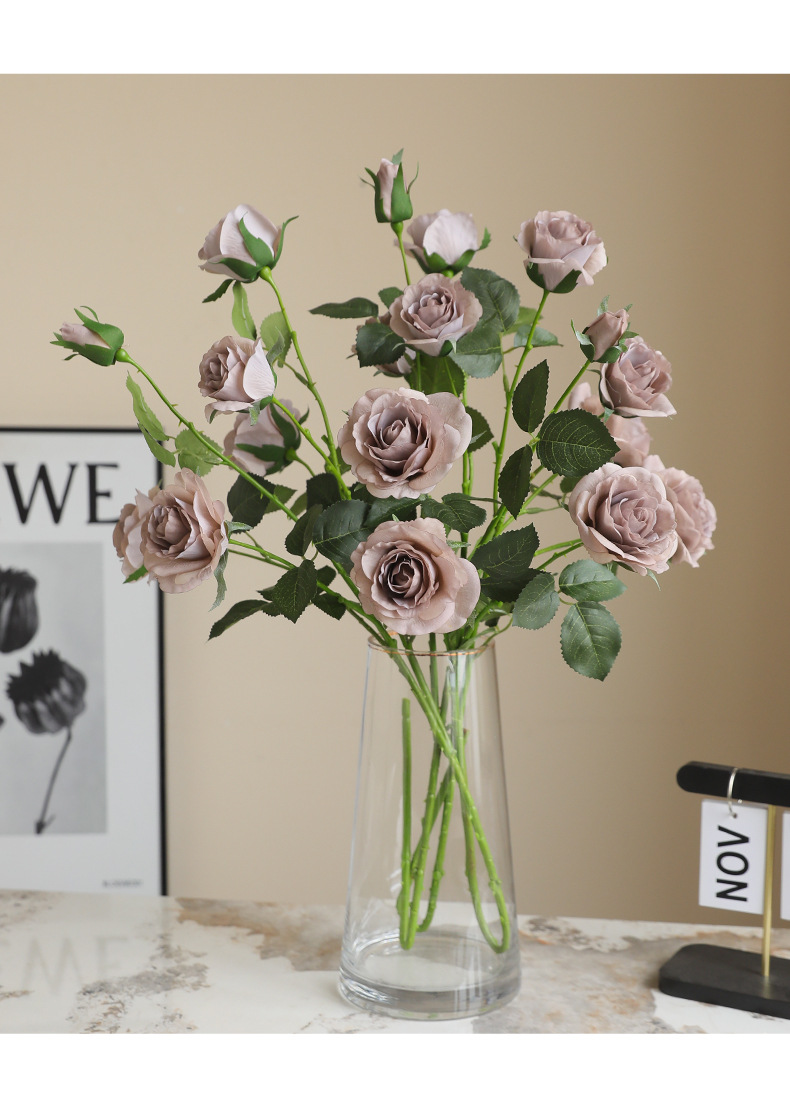 高品质仿真单枝六头湿感玫瑰家居餐桌插花办公文化园艺装饰礼盒详情19